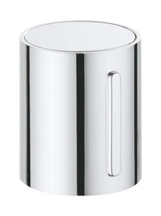 Chrome cylindrical handle with vertical grip slot and polished finish.