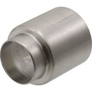 Stainless steel cylindrical trim sleeve with brushed finish and flanged end for tub and shower installation.