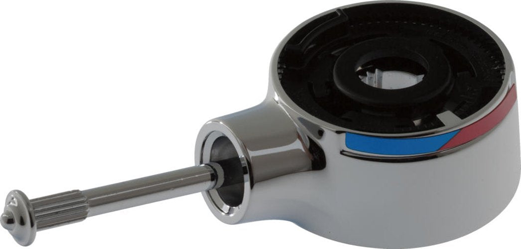 Chrome lever handle kit with cylindrical body, black trim ring, and blue and red accent stripes.