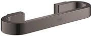 Dark graphite curved grab bar with cylindrical wall mounts on each end, 12 inches long.