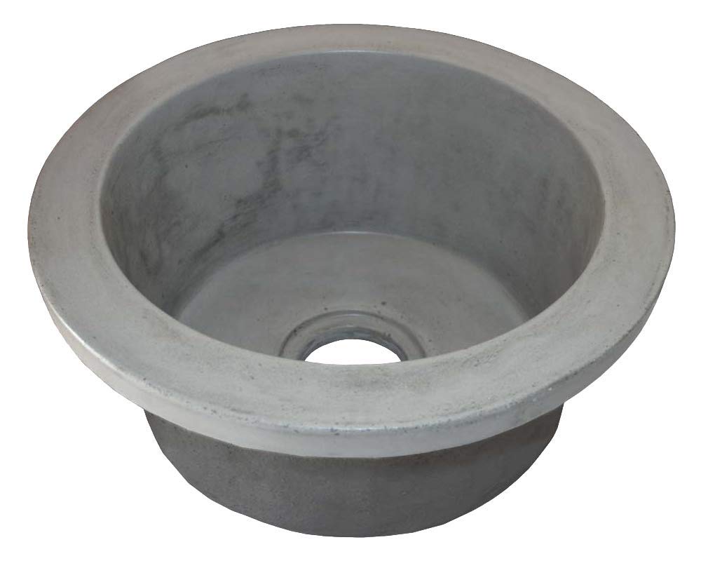 Ash-colored round concrete bar sink with flared rim and center drain opening.