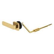 Grohe Eurocube left-hand trip lever in brushed gold finish with mounting hardware and black rubber seal.