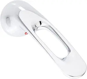 Chrome and white metal loop handle kit with mounting plate for faucet installation.
