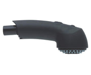 Black pull-out spray head with nozzle holes and connection port for kitchen faucet.