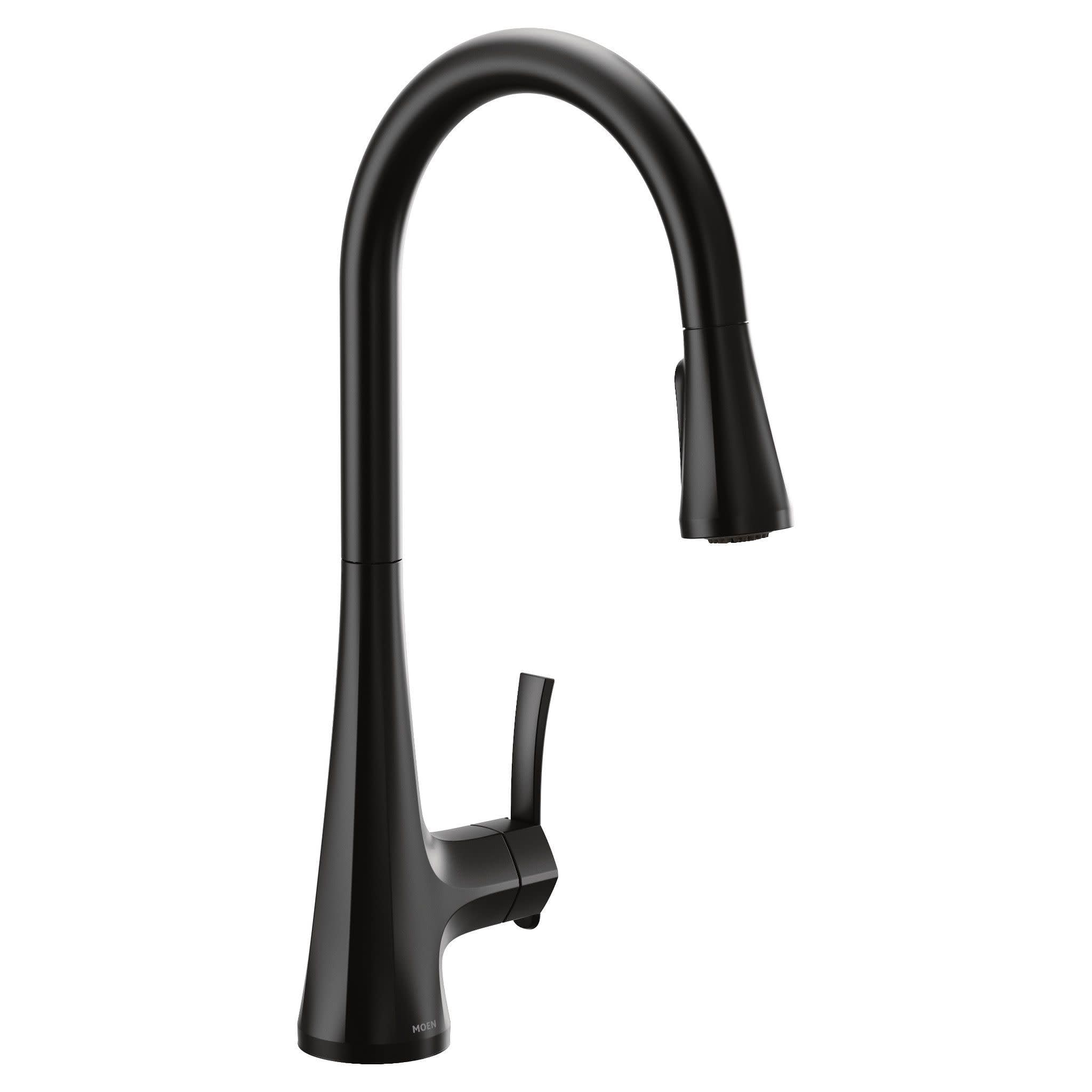 Moen Sinema One Handle High Arc Pulldown Kitchen Faucet featuring Power Boost and Reflex in Matte Black - S7235BL