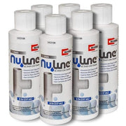 Six white bottles of Nuline AC drain line cleaner, each 8 oz, with white caps and blue/red labels.