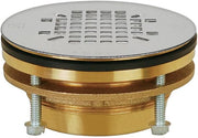 Stainless steel and brass modular shower drain with 2-inch outer locknut style connection and rectangular grate pattern.