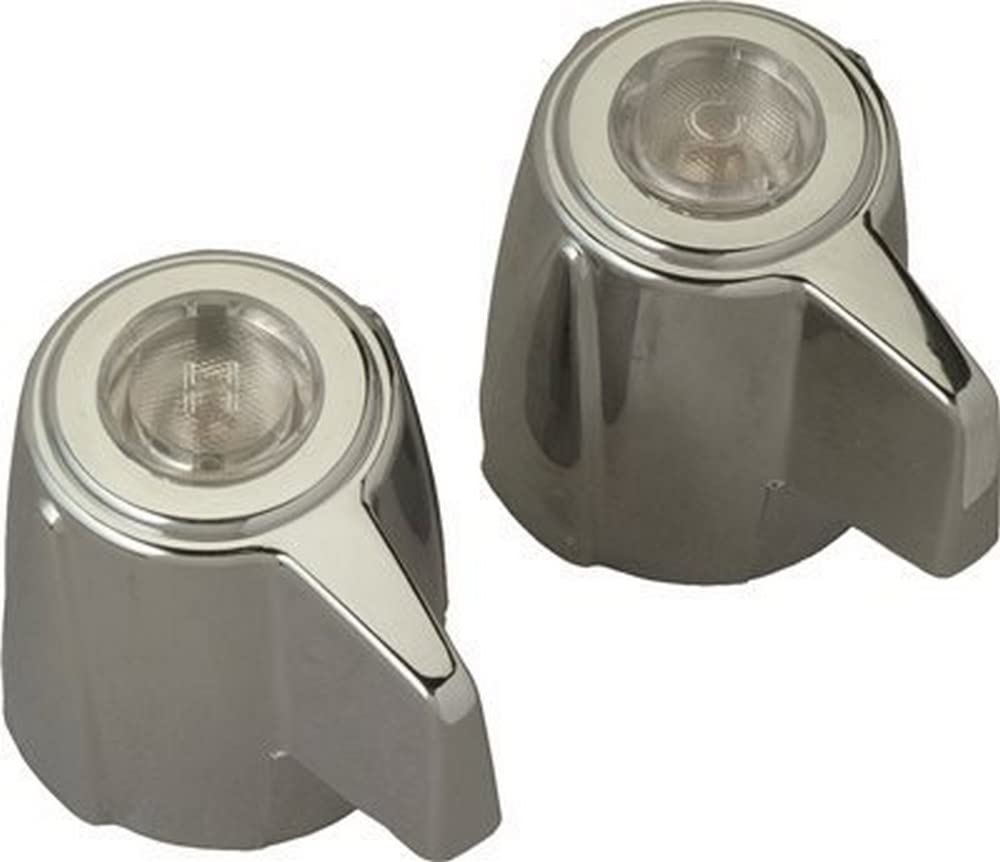 Two chrome blade handles with textured circular tops and curved grip sections.
