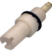 White plastic diverter assembly with brass threaded stem and black rubber seal ring.