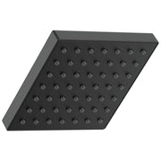 Square matte black shower head with multiple spray jets arranged in rows.