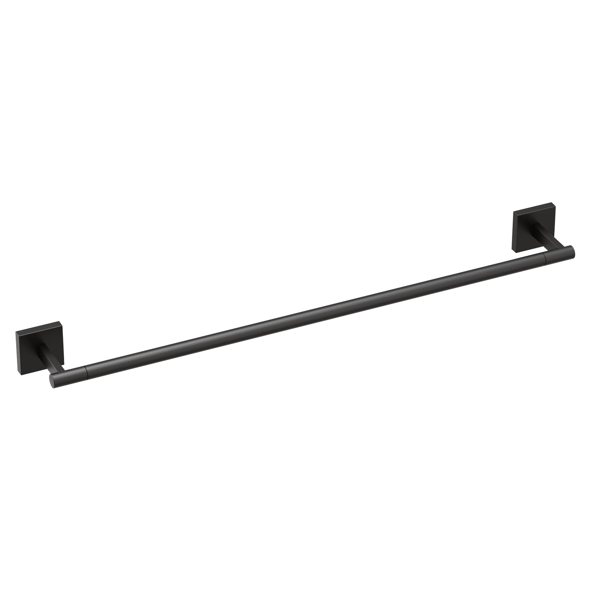Matte black towel bar with square mounting brackets on each end.