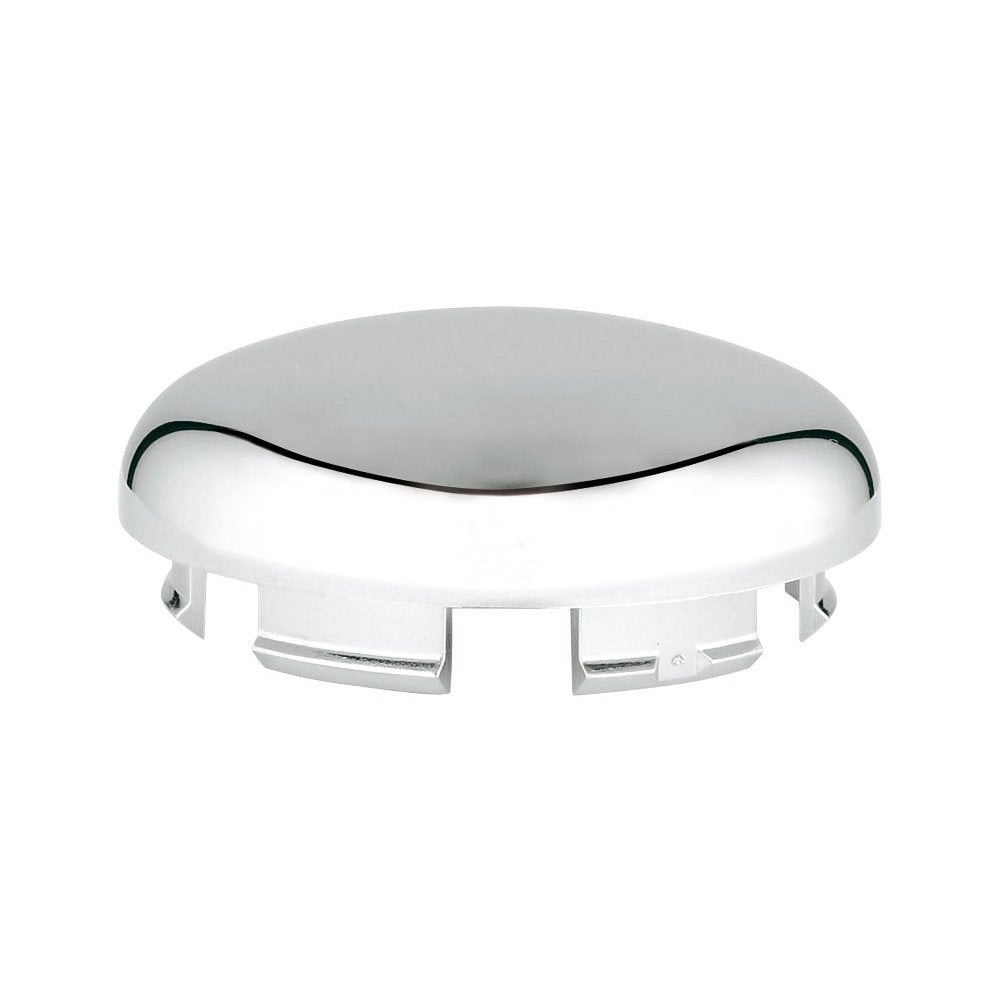 Chrome cover cap with curved top and mounting tabs underneath.
