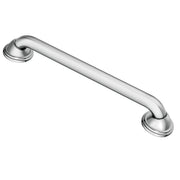Chrome grab bar with curved ends and mounting flanges on both sides.