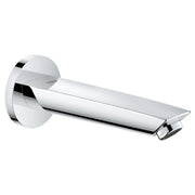 Grohe Eurosmart chrome tub spout with circular wall flange and angled outlet.