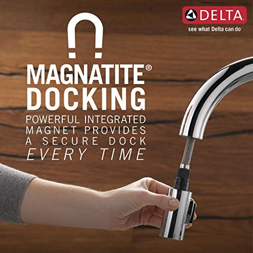 Delta Leland Single Handle Pull-Down Gooseneck Kitchen Faucet with Separate Lever Handle in Matte Black Finish - 978-BLWE-DST