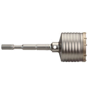 Metal spline core bit with cylindrical cutting head and tapered shaft with mounting hole.