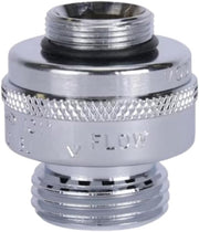 Chrome vacuum breaker with threaded connections and textured grip band.
