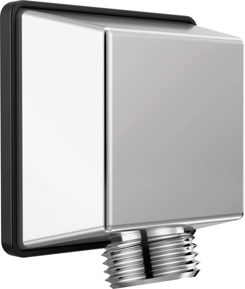 Chrome square wall elbow with threaded male connection for hand shower installation.