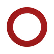 Red rubber flush valve seal with circular ring shape and hollow center.
