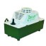 White and green rectangular condensate pump with electrical cord, top-mounted outlet fitting.