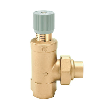Brass differential bypass valve with gray adjustable cap and 3/4" NPT connections.
