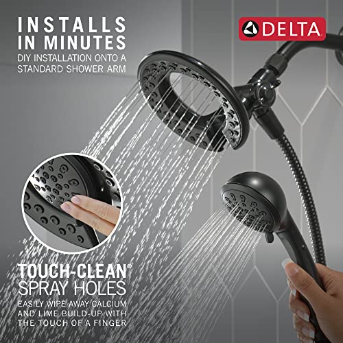 Dual chrome showerhead system with handheld spray wand and touch-clean nozzles.