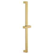Brushed gold vertical shower slide bar with horizontal grip rail and mounting brackets.