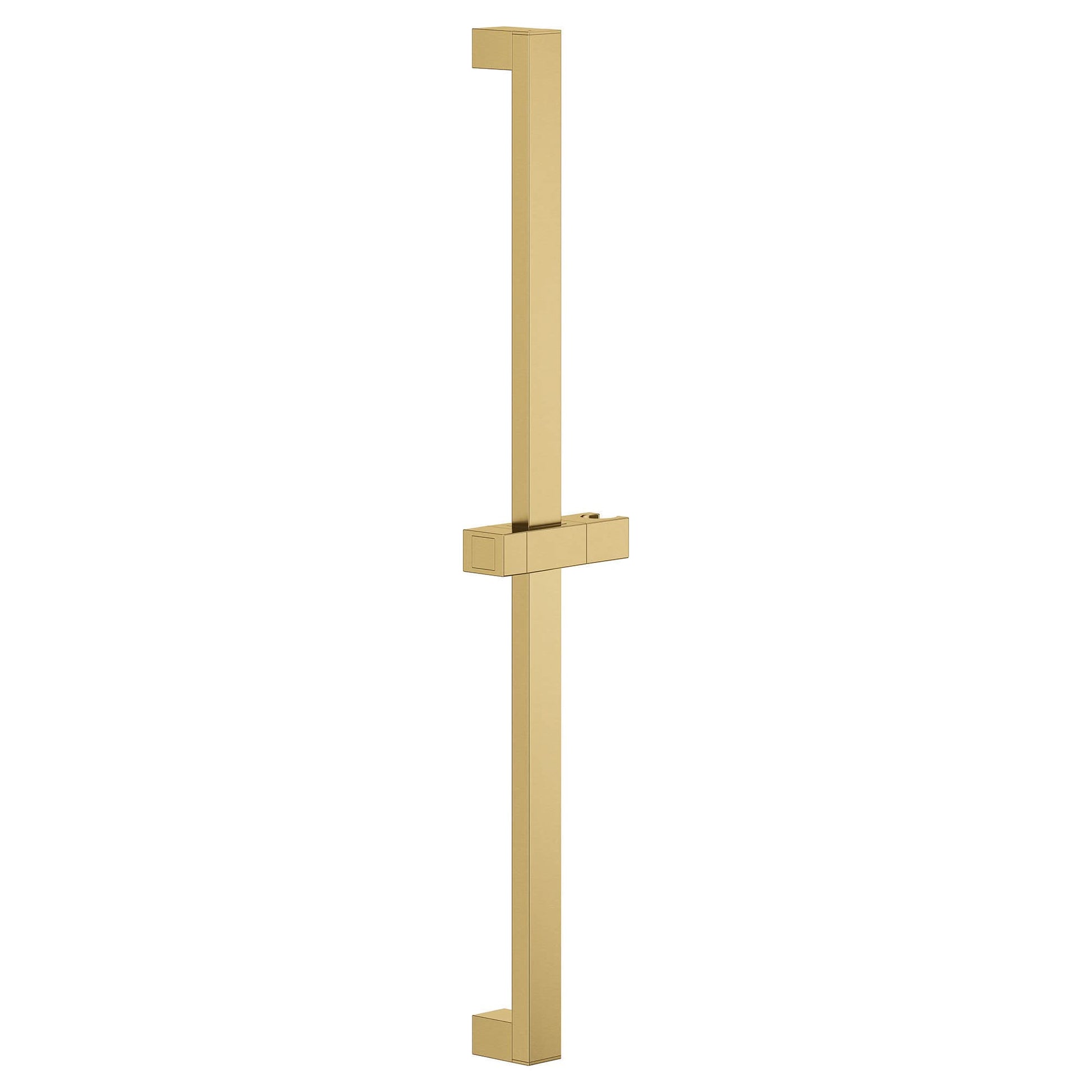 Brushed gold vertical shower slide bar with horizontal grip rail and mounting brackets.