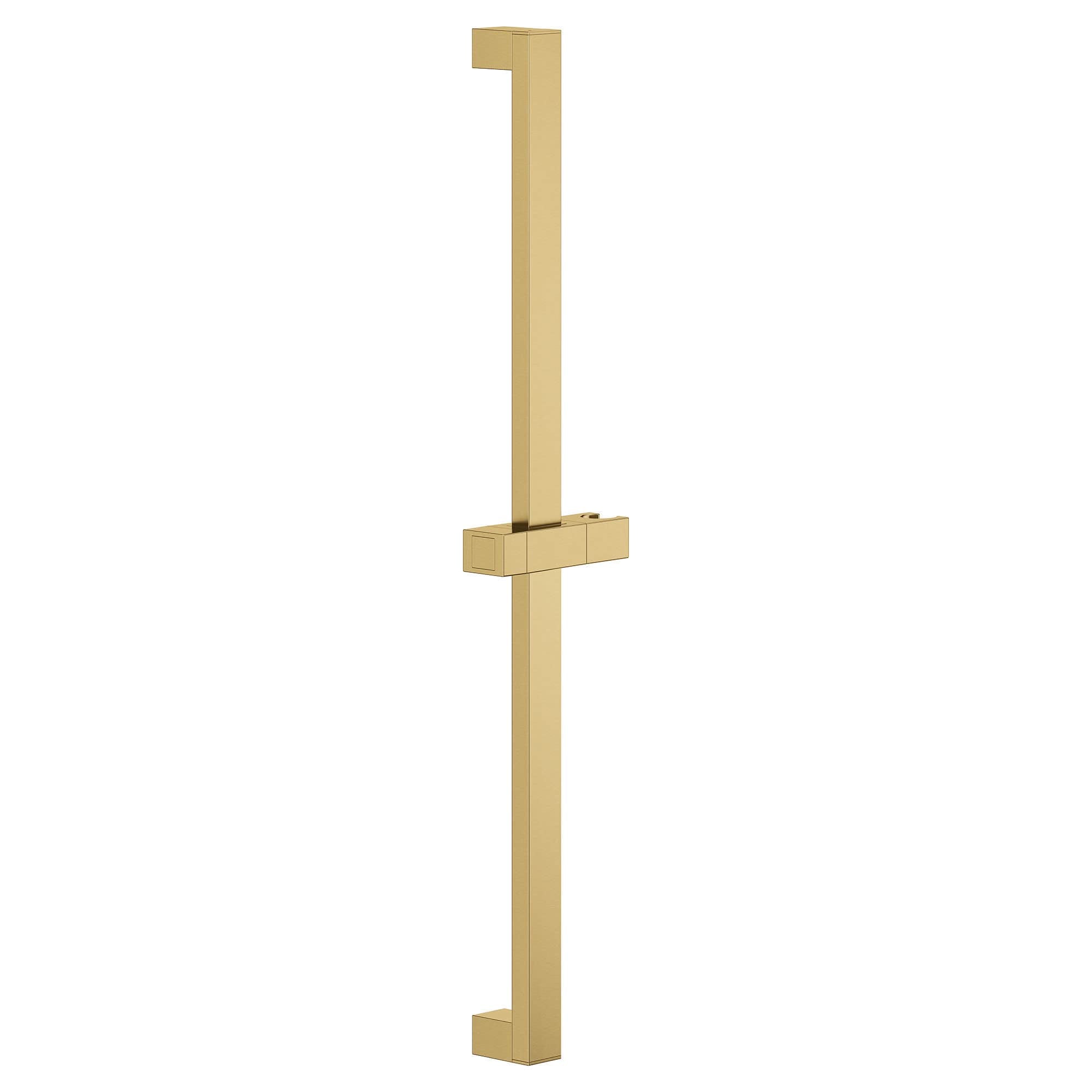 Brushed gold vertical shower slide bar with horizontal grip rail and mounting brackets.
