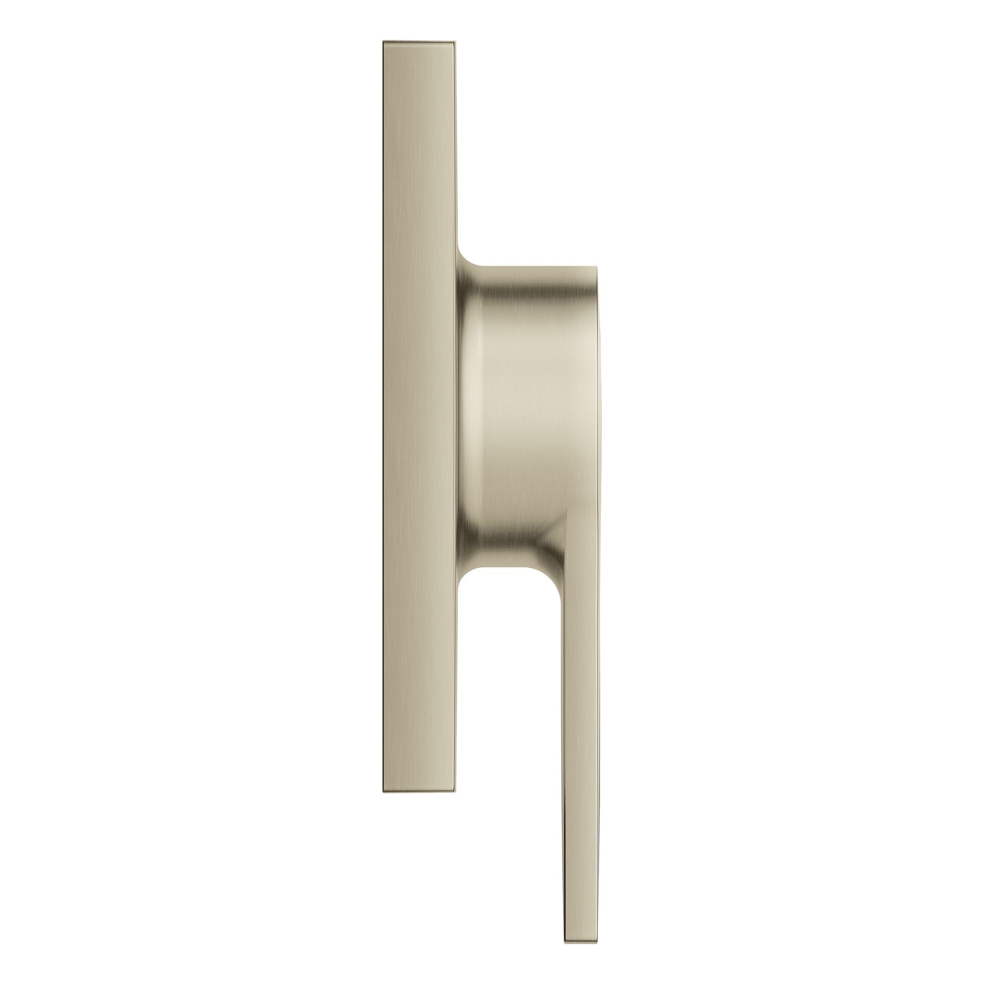 Brushed chrome vertical lever handle with cylindrical grip and rectangular escutcheon plate.
