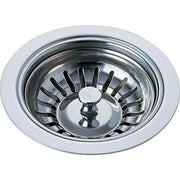 Stainless steel sink strainer with white rim and radial basket design for drain water filtration.