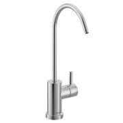 Chrome beverage faucet with high arc spout and single side handle.