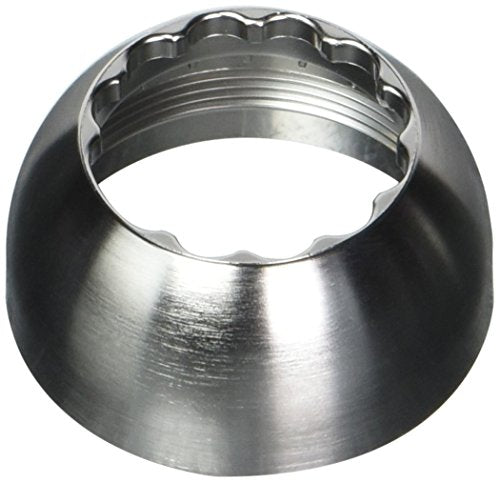 Stainless steel bonnet cap with scalloped trim ring and open center opening.