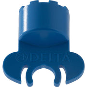 Blue plastic wrench tool with forked prongs at the base and cylindrical grip handle.