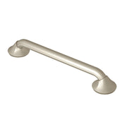 Brushed nickel stainless steel grab bar with curved ends and mounting flanges on both sides.