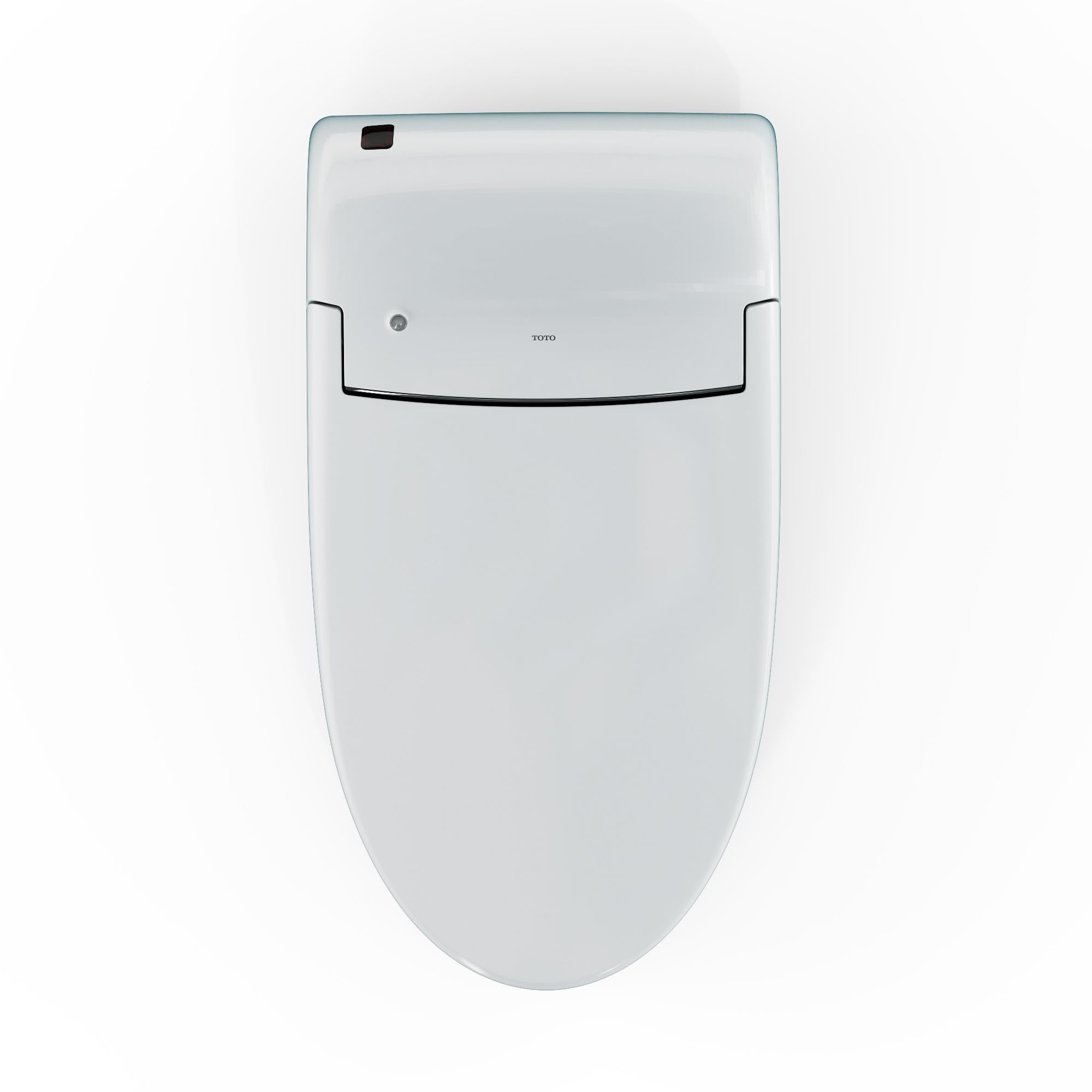 White TOTO electronic toilet seat with control panel and black trim, shown from above.