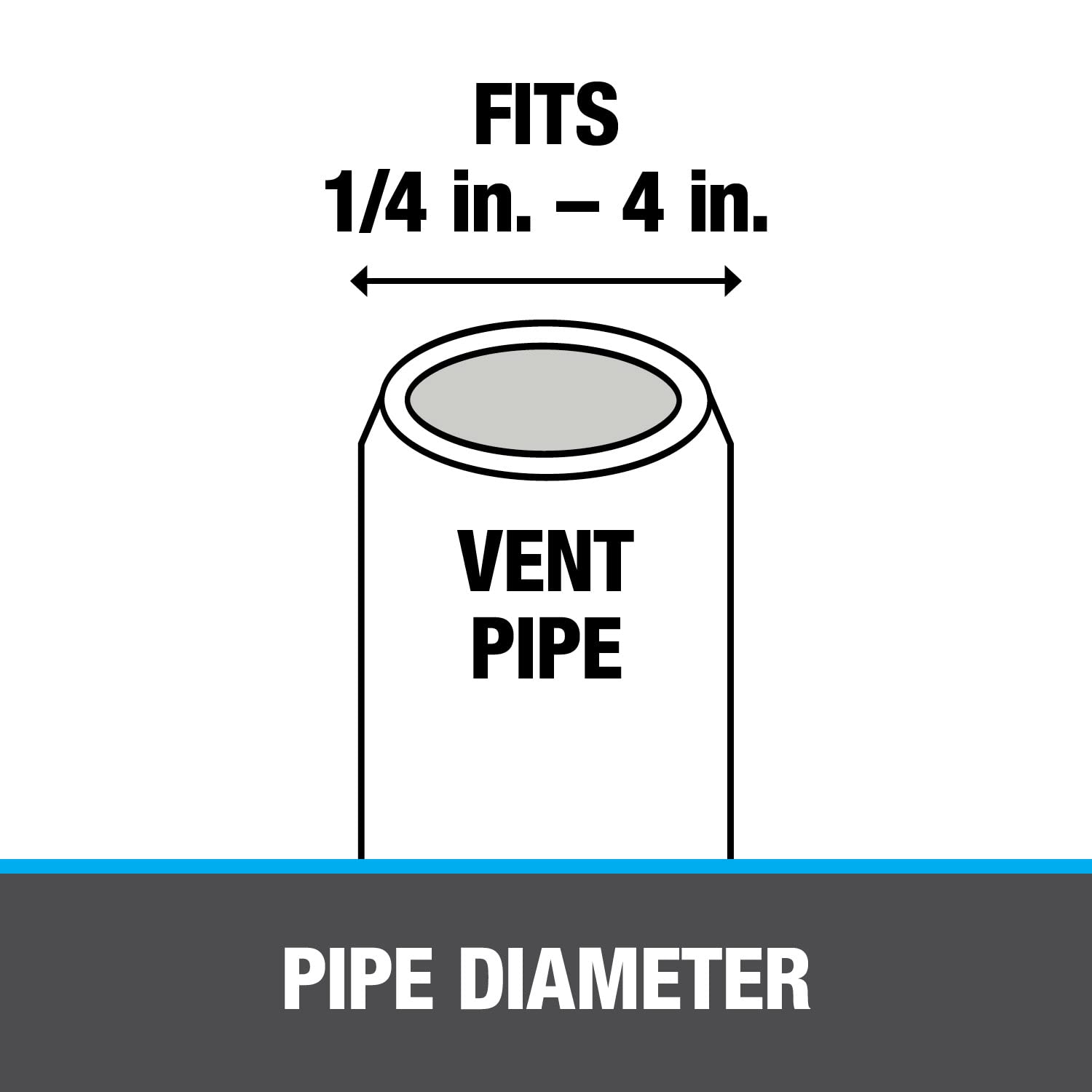 Black roof flashing with 8 in. x 8 in. base fits 1/4 in. to 4 in. diameter vent pipes.
