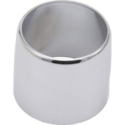 Chrome-finished cylindrical spout bonnet with polished rim and angled opening, viewed from front angle.