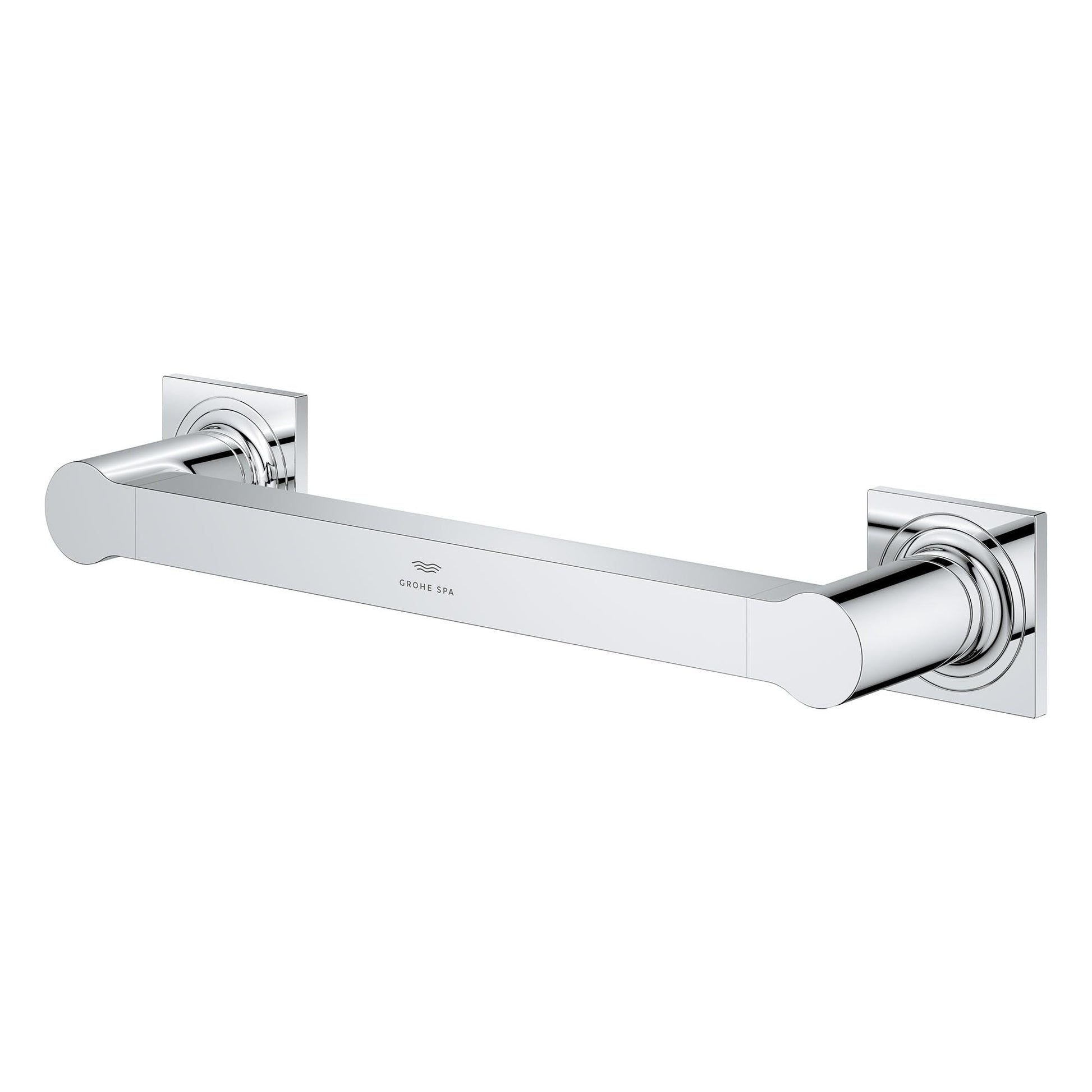 Grohe Allure 12" brushed nickel grab bar with square wall mounts on each end.