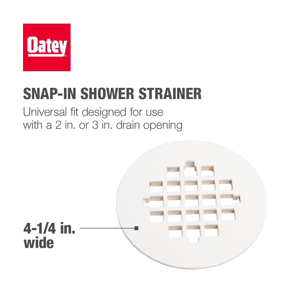 Oatey 4-1/4" Square Snap-Tite Shower Strainer in White - 42003