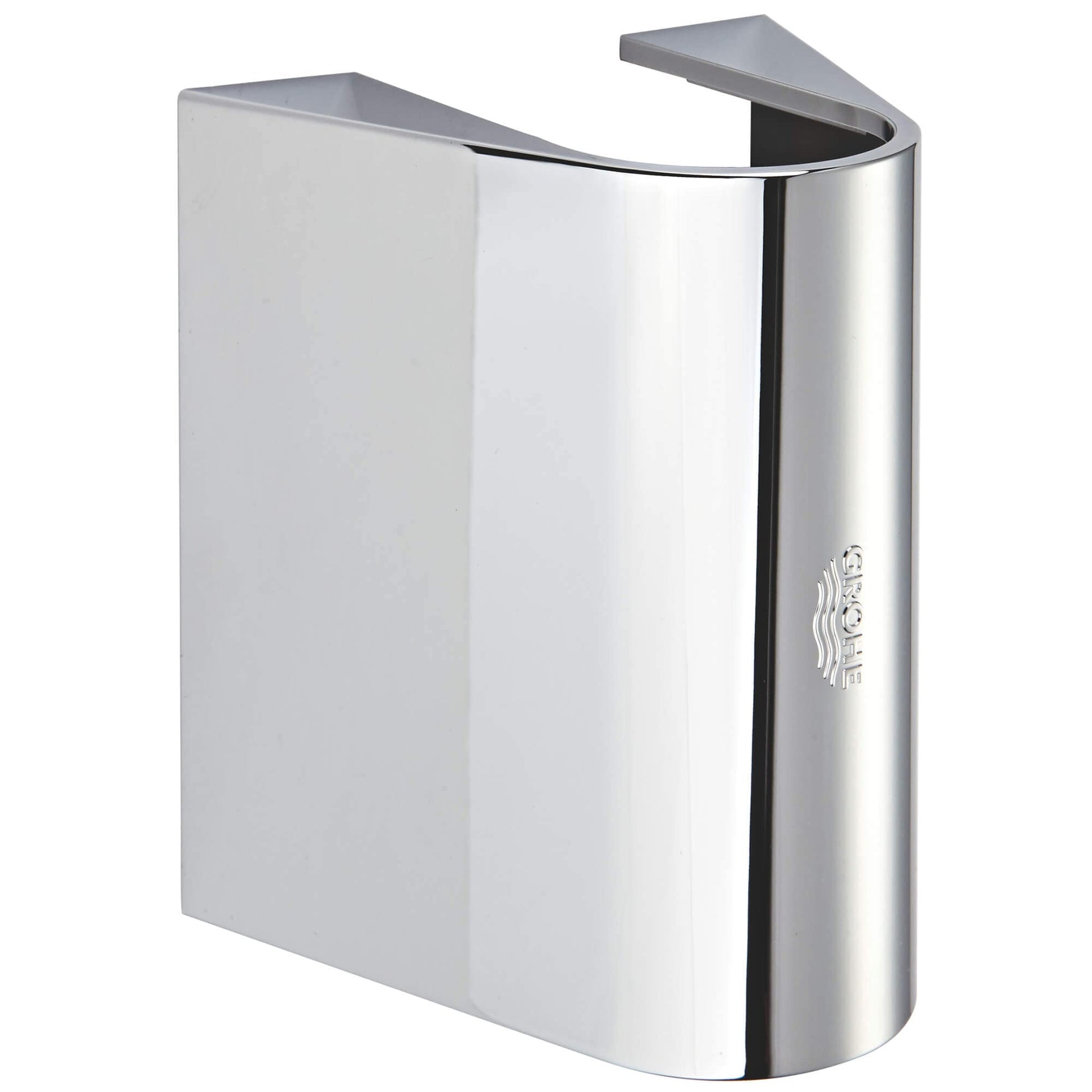 Grohe chrome cover cap with curved cylindrical shape and Grohe logo on front.