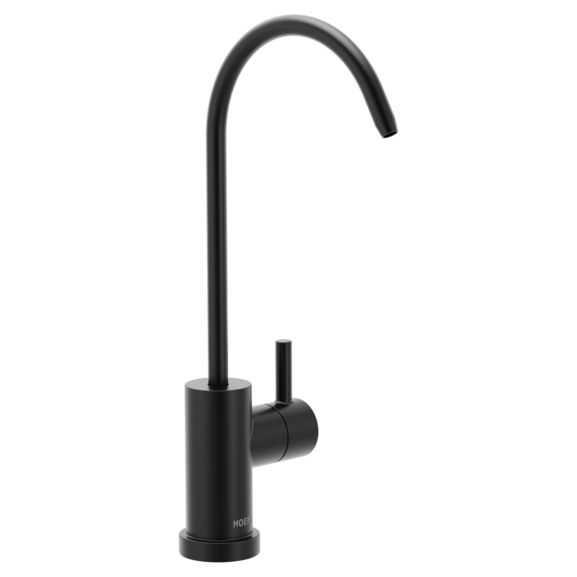 Moen Sip matte black drinking water faucet with curved spout and single side handle.