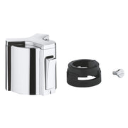 Chrome temperature control handle with black accent ring and mounting screw for Grohe faucet repair.