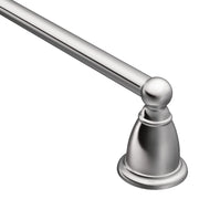 Chrome towel bar with spherical end cap and tapered wall mount bracket.