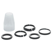 Grohe 46077000 seal kit containing translucent storage case and five black rubber and metal seal rings.