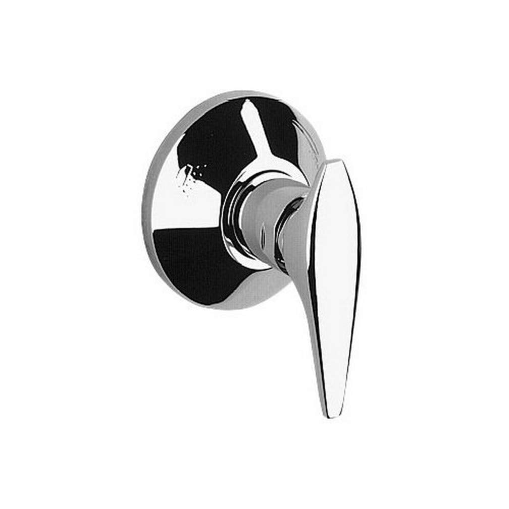 Chrome reversing lever with circular flange and tapered handle for faucet control.