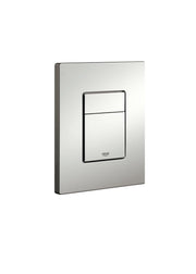 Matte chrome rectangular wall plate with dual flush buttons and black accent frame.