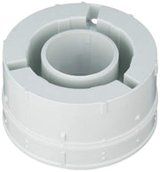 White plastic cylindrical discharge piston with central hollow core and mounting tabs.