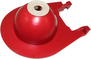 Red toilet flapper with cream-colored center ring and mounting tabs for American Standard and Cadet 3 toilets.