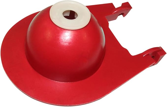 Red toilet flapper with cream-colored center ring and mounting tabs for American Standard and Cadet 3 toilets.